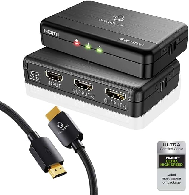 4K HDMI Splitter 1 In 2 Out with 8K Cable