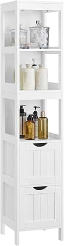 White storage cabinet with drawers, 55.7 inches tall