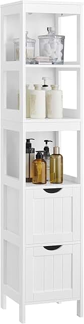 White storage cabinet with drawers, 55.7 inches tall