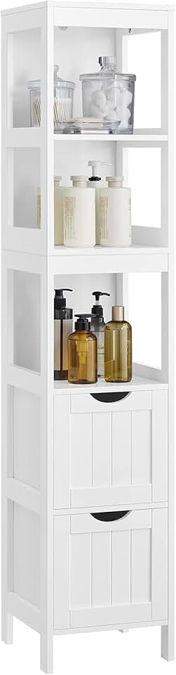 White storage cabinet with drawers, 55.7 inches tall