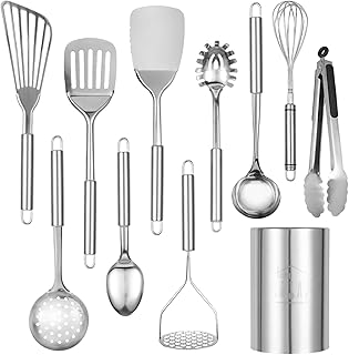11-Piece Stainless Steel Cooking Utensils Set with Holder