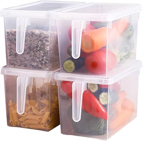 Set of 4 Clear Fridge Storage Bins with Handles