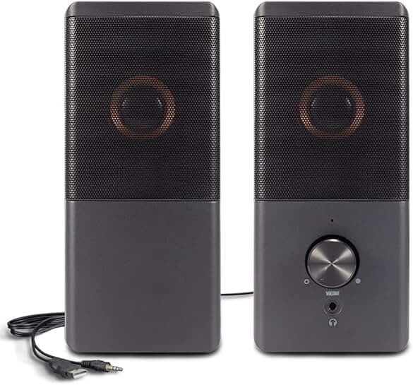 Compact USB Computer Speakers with Bass and Headphone Jack