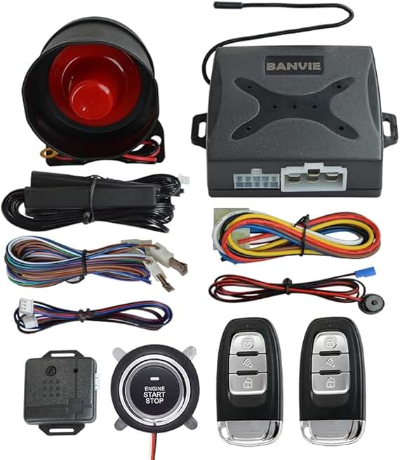 Passive keyless entry car alarm with remote start and push button ignition