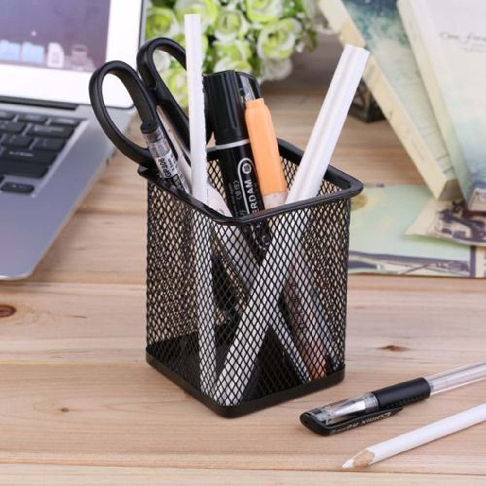 Set of 3 Black Metal Square Pen Holders