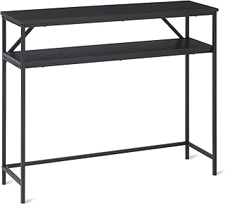 Rectangular Console Table with Storage Shelf, Black