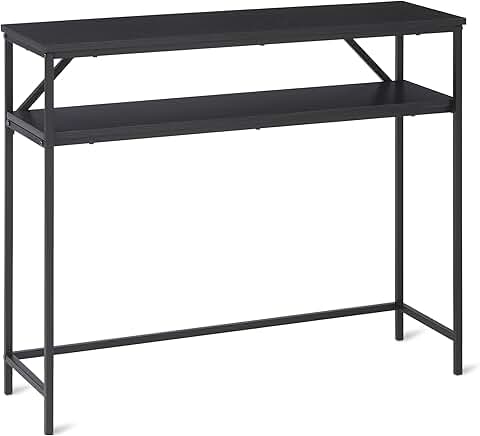 Rectangular Console Table with Storage Shelf, Black