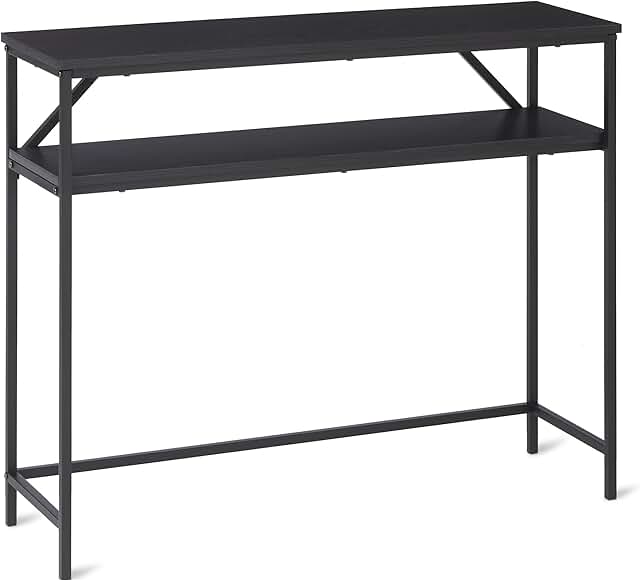 Rectangular Console Table with Storage Shelf, Black
