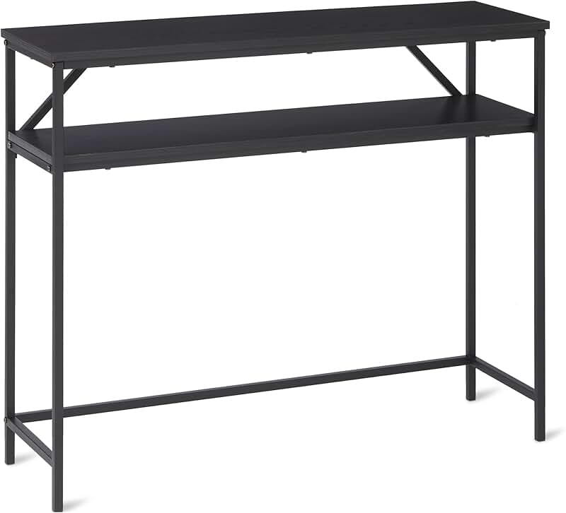 Rectangular Console Table with Storage Shelf, Black
