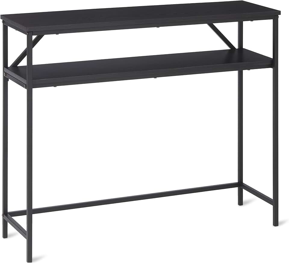 Rectangular Console Table with Storage Shelf, Black