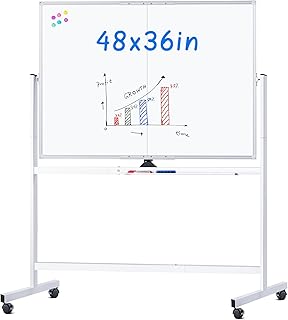 Large Double-Sided Magnetic Whiteboard on Wheels