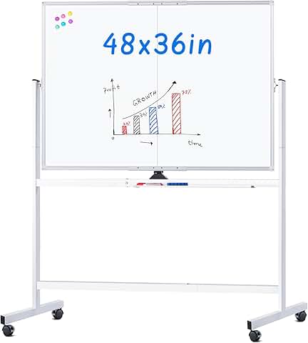 Large Double-Sided Magnetic Whiteboard on Wheels