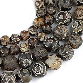 Black and brown Tibetan Dzi eye beads, 10mm round agate for jewelry making