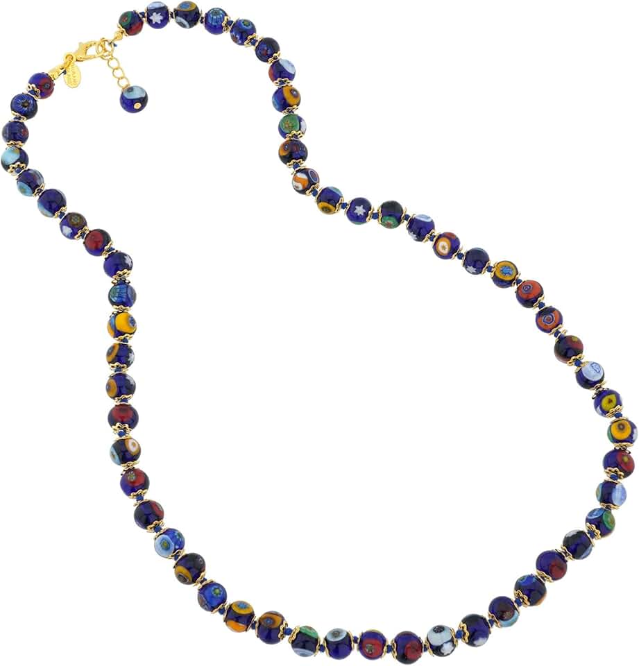 Navy Blue Murano Glass Necklace with Extender