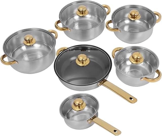 Stainless Steel Cookware Set with Nonstick Skillet and Soup Pot