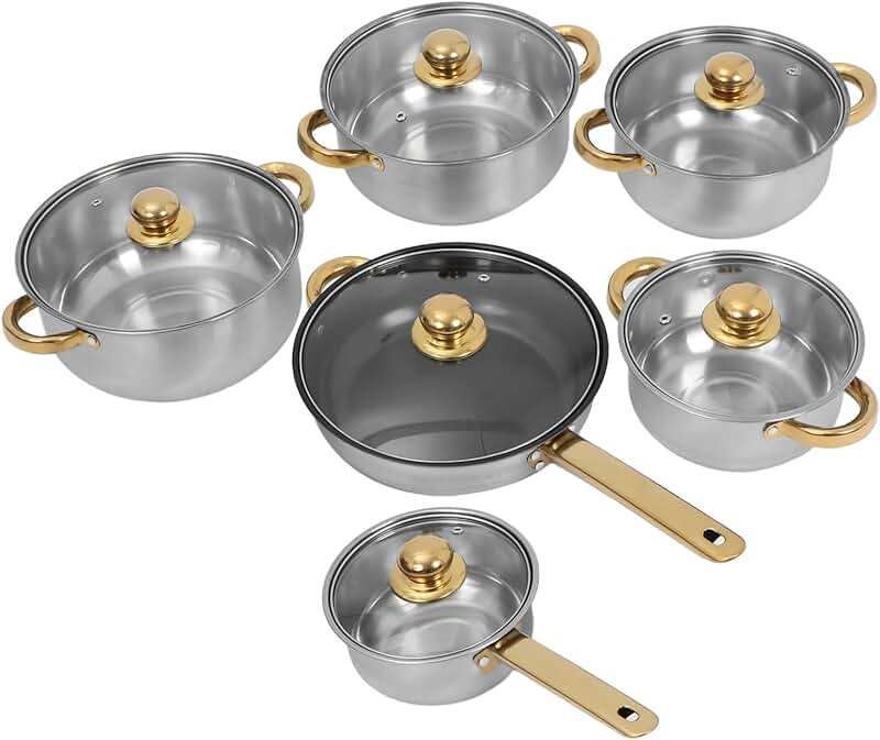 Stainless Steel Cookware Set with Nonstick Skillet and Soup Pot