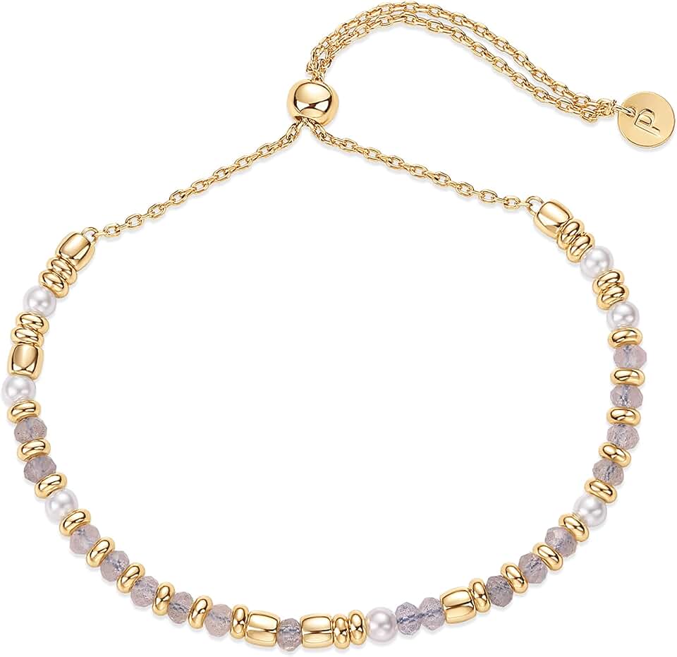 Yellow Gold Plated Beaded Gemstone Bracelet for Women