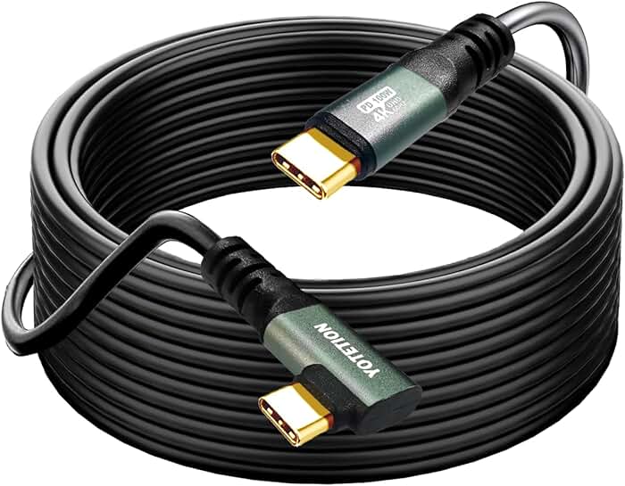 60ft USB C to C cable with 90° angle, 4K60Hz, 100W fast charging