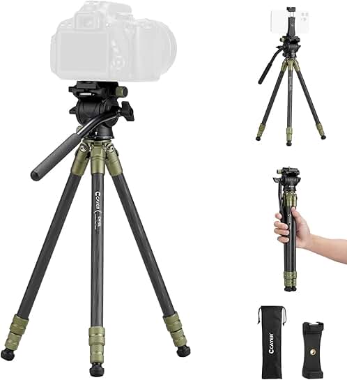Green carbon fiber tripod with mini fluid head