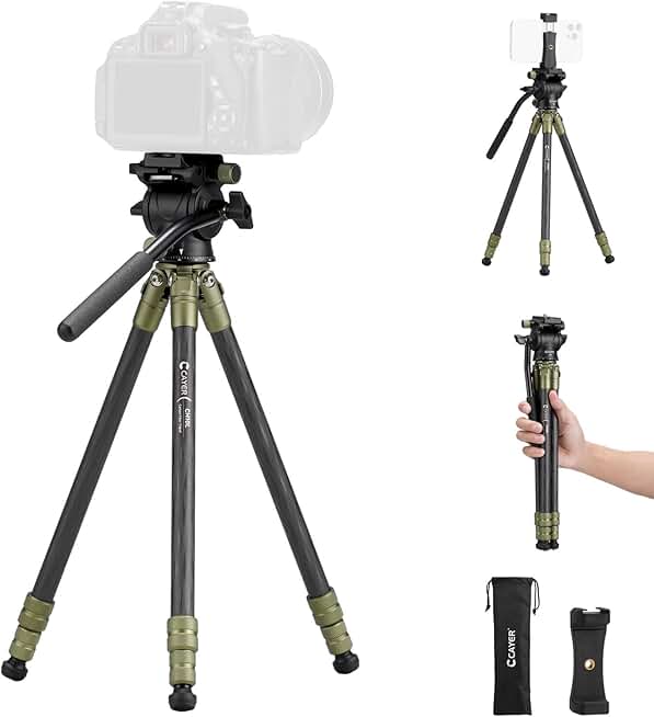 Green carbon fiber tripod with mini fluid head
