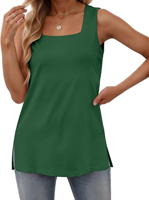 Women’s Summer Square Neck Tank Tops, Loose Fit, Sleeveless