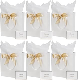 Large White Gift Bag Set with Tissue, Card, Ribbon
