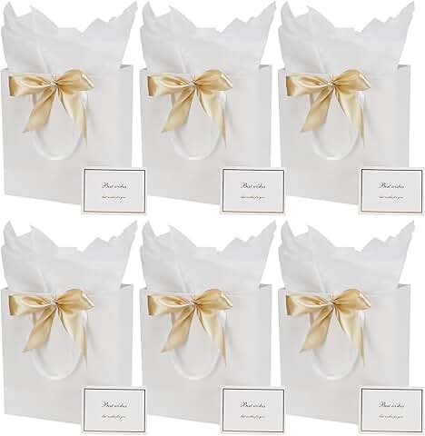 Large White Gift Bag Set with Tissue, Card, Ribbon