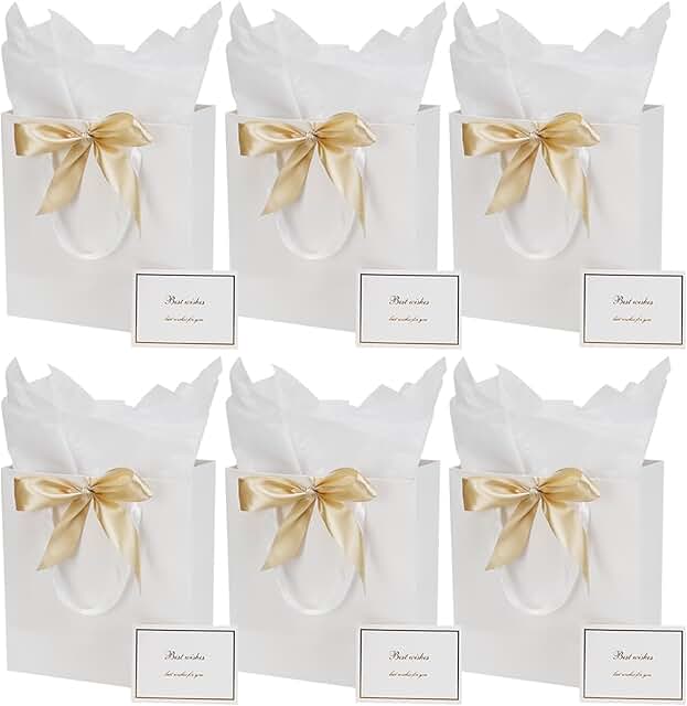 Large White Gift Bag Set with Tissue, Card, Ribbon