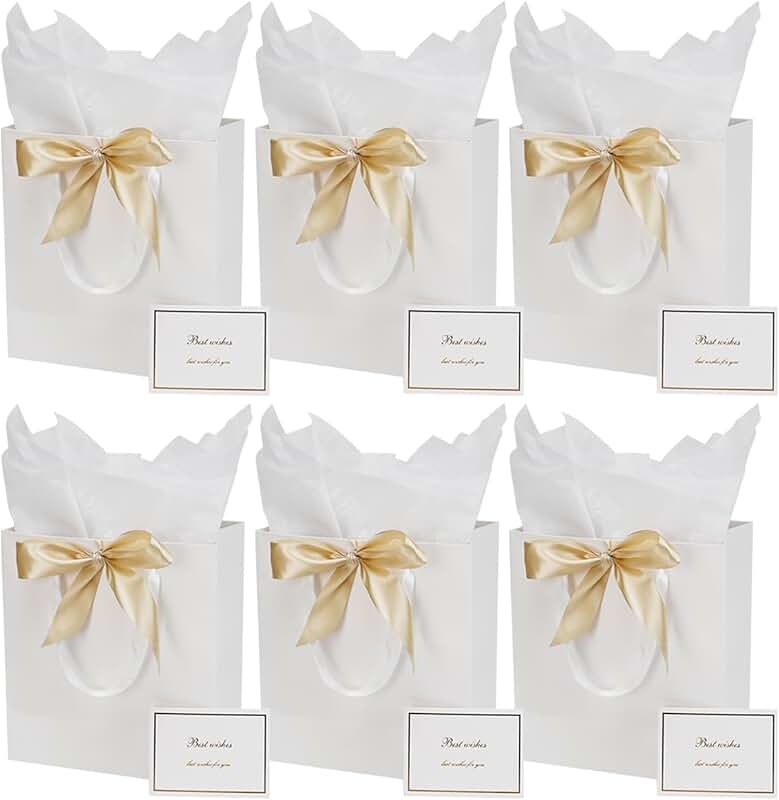 Large White Gift Bag Set with Tissue, Card, Ribbon