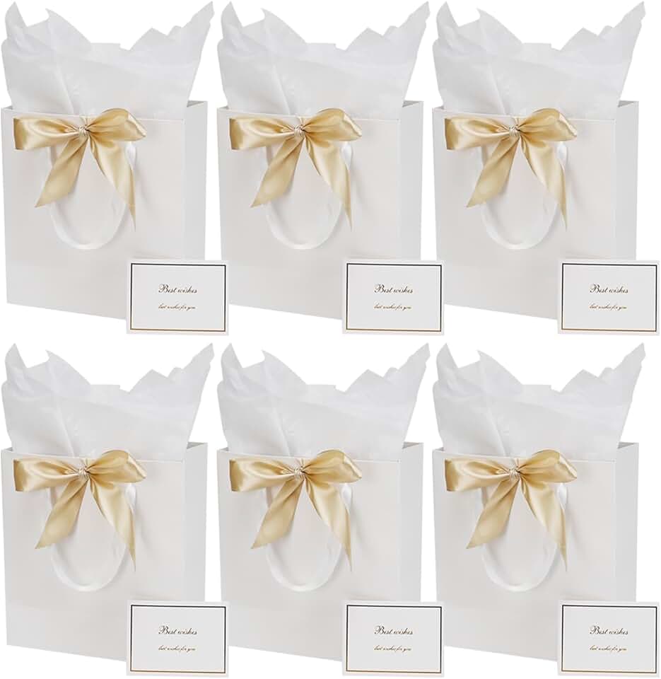 Large White Gift Bag Set with Tissue, Card, Ribbon