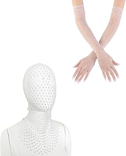 Two Fishnet Gloves and Body Chain with White Veil