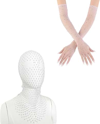 Two Fishnet Gloves and Body Chain with White Veil
