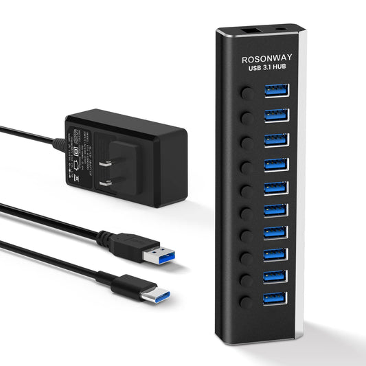 10-Port USB 3.1 Hub with Power Adapter and Cables