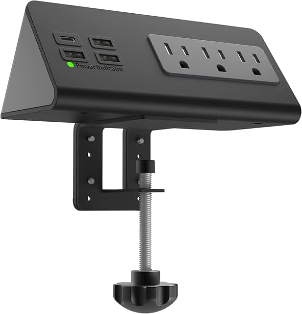 Nightstand Edge Mount Power Strip with USB-C and Surge Protector