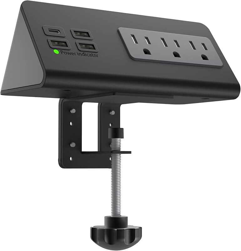 Nightstand Edge Mount Power Strip with USB-C and Surge Protector