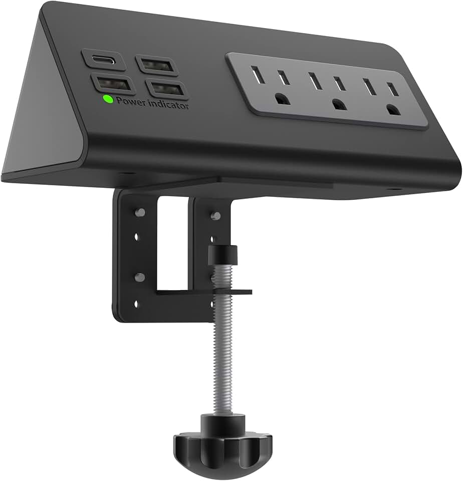 Nightstand Edge Mount Power Strip with USB-C and Surge Protector