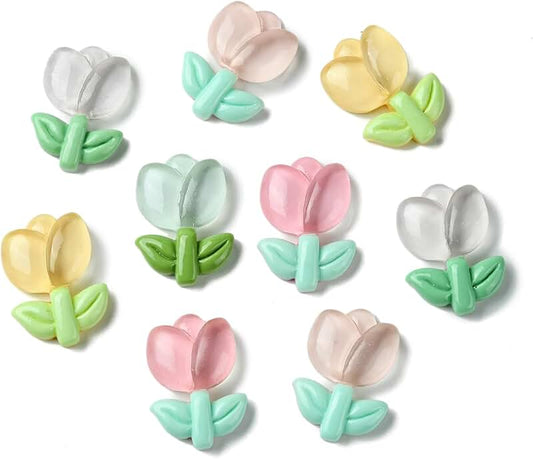 100 Mixed Color Tulip Resin Cabochons for Crafts