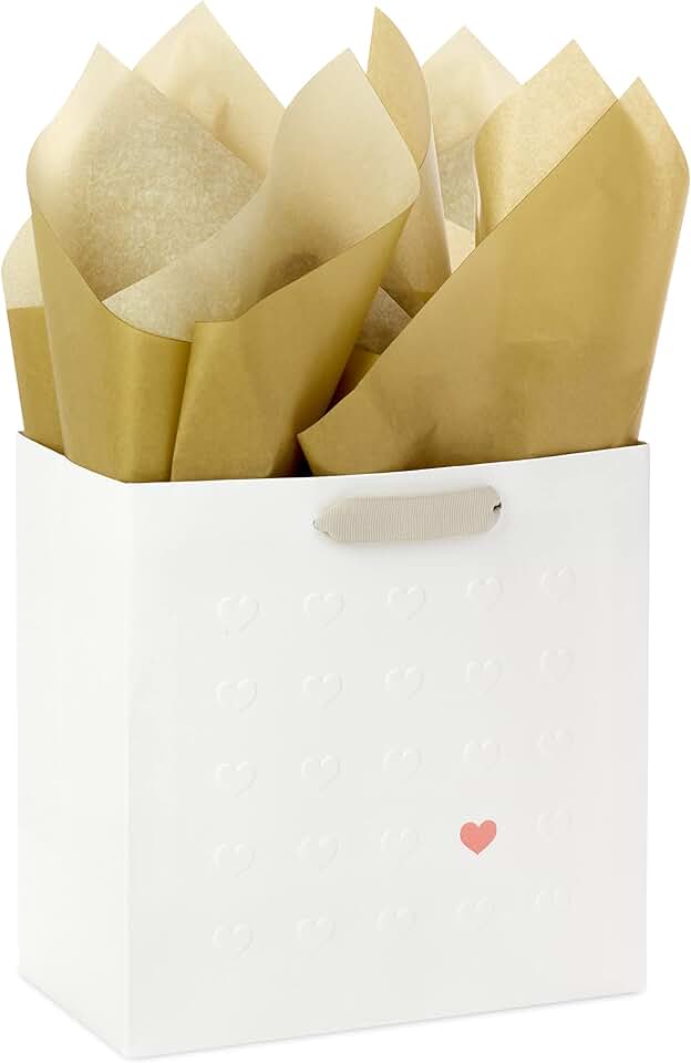 Medium 7-inch gift bag with tissue paper and embossed hearts