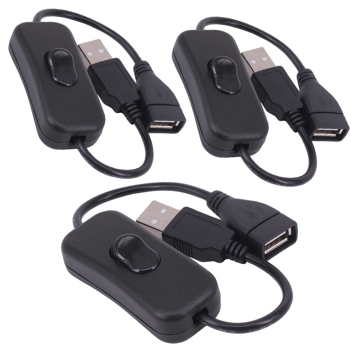 3-Pack USB Extension Cables with On/Off Switch
