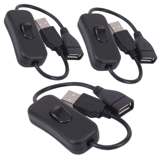 3-Pack USB Extension Cables with On/Off Switch