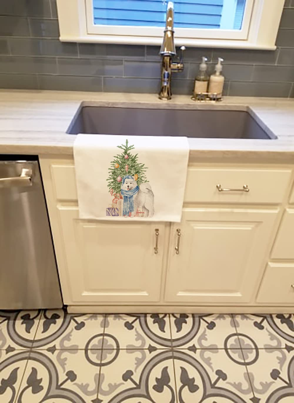 Samoyed 2 and Tree White Kitchen Set of 2Kitchen Cotton Hand-Towels