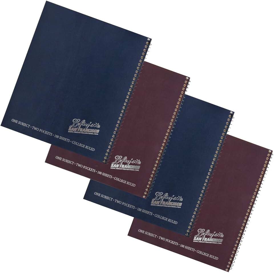 Set of four left-handed college ruled notebooks