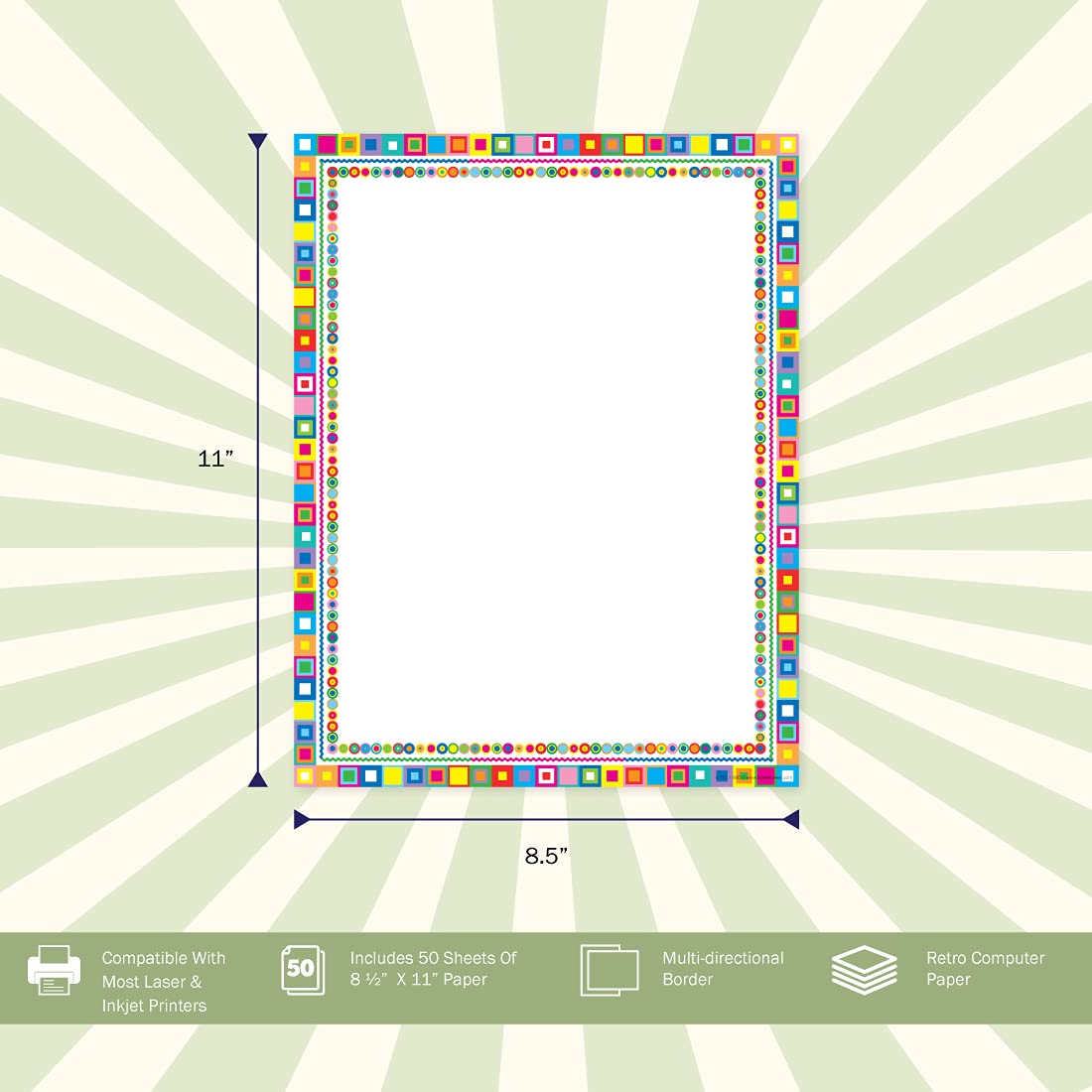 Retro Design Computer Paper, 8.5 x 11 Inches, 50 Sheets