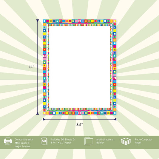 Retro Design Computer Paper, 8.5 x 11 Inches, 50 Sheets