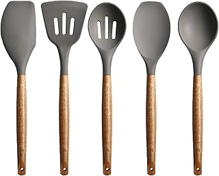 5-Piece Silicone Kitchen Utensil Set with Wooden Handles
