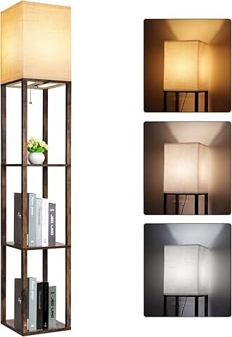 Modern wood floor lamp with shelves for living room and bedroom