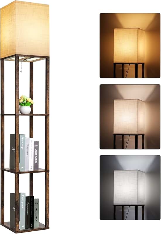 Modern wood floor lamp with shelves for living room and bedroom