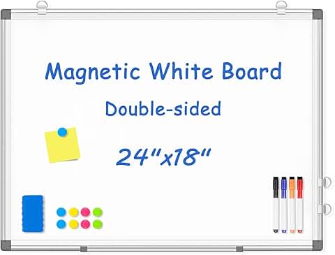 Double-Sided Whiteboard, 24x18 Inches, Magnetic, Wall Mount