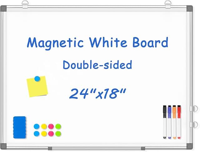 Double-Sided Whiteboard, 24x18 Inches, Magnetic, Wall Mount