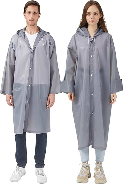 Reusable rain ponchos with hoods for adults and family